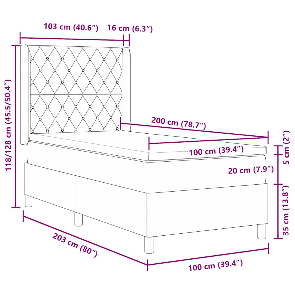 vidaXL Κρεβάτι με ελατήρια με στρώμα Μπλε 100 x 200 cm Βελούδο