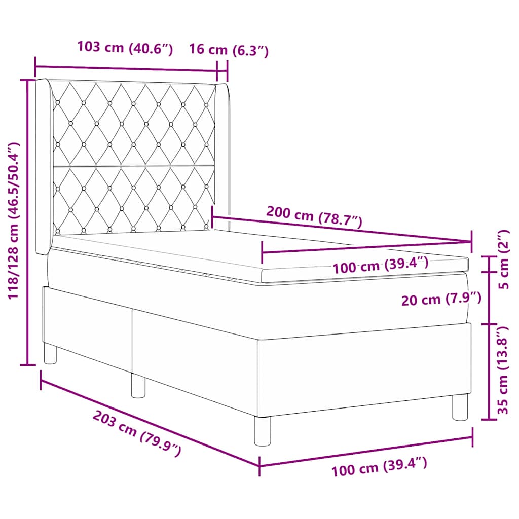 vidaXL Κρεβάτι με ελατήρια με στρώμα Ροζ 100 x 200 cm Βελούδο