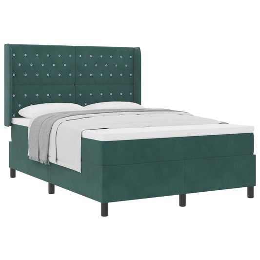 vidaXL Κρεβάτι με ελατήρια Σκούρο Πράσινο 140 x 190 cm Βελούδο