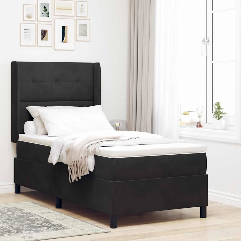 vidaXL Κρεβάτι με ελατήρια με κεφαλάρι Μαύρο 100 x 200 cm Βελούδο