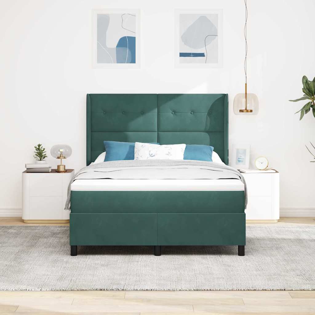 vidaXL Κρεβάτι με ελατήρια Σκούρο Πράσινο 140 x 190 cm Βελούδο