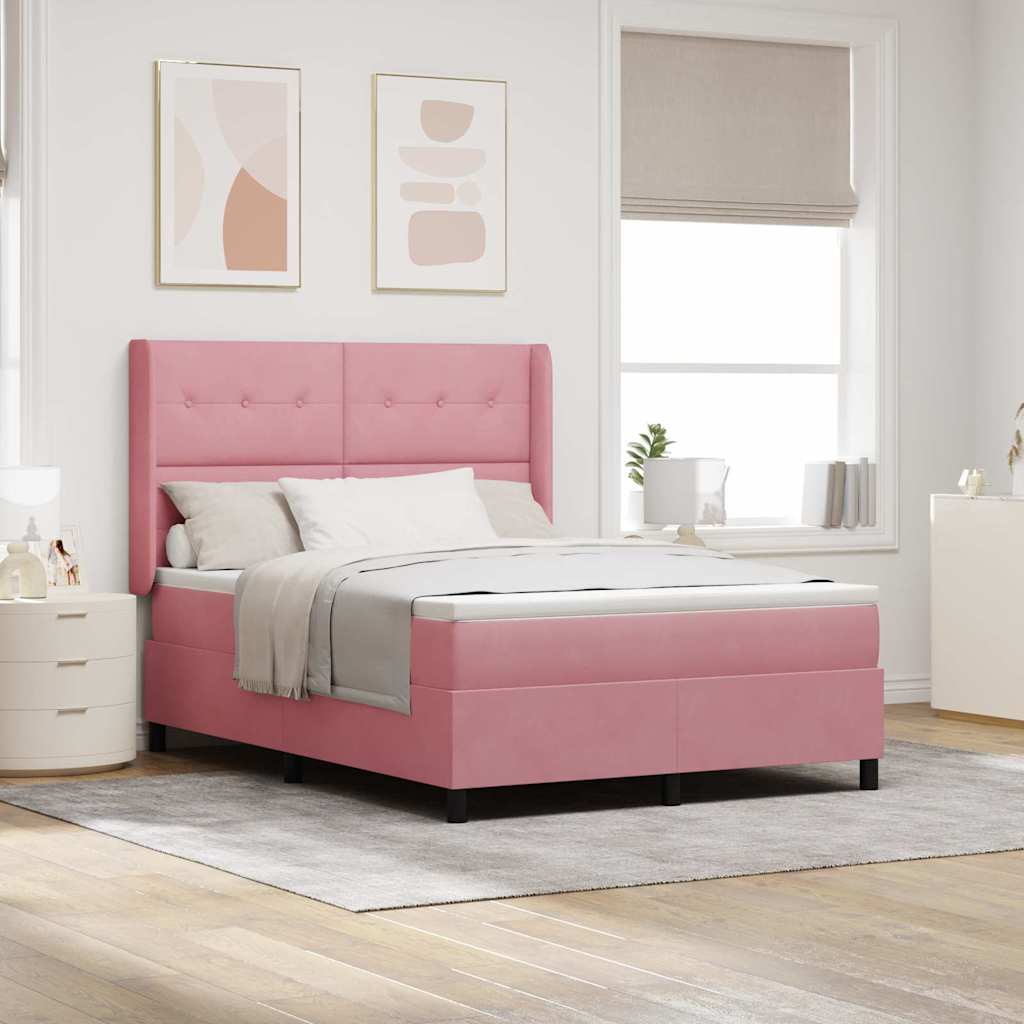 vidaXL Κρεβάτι με ελατήρια με κεφαλάρι Ροζ 140 x 190 cm Βελούδο