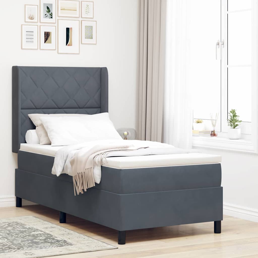 vidaXL Κρεβάτι με ελατήρια Σκούρο Γκρι 100 x 200 cm Βελούδο