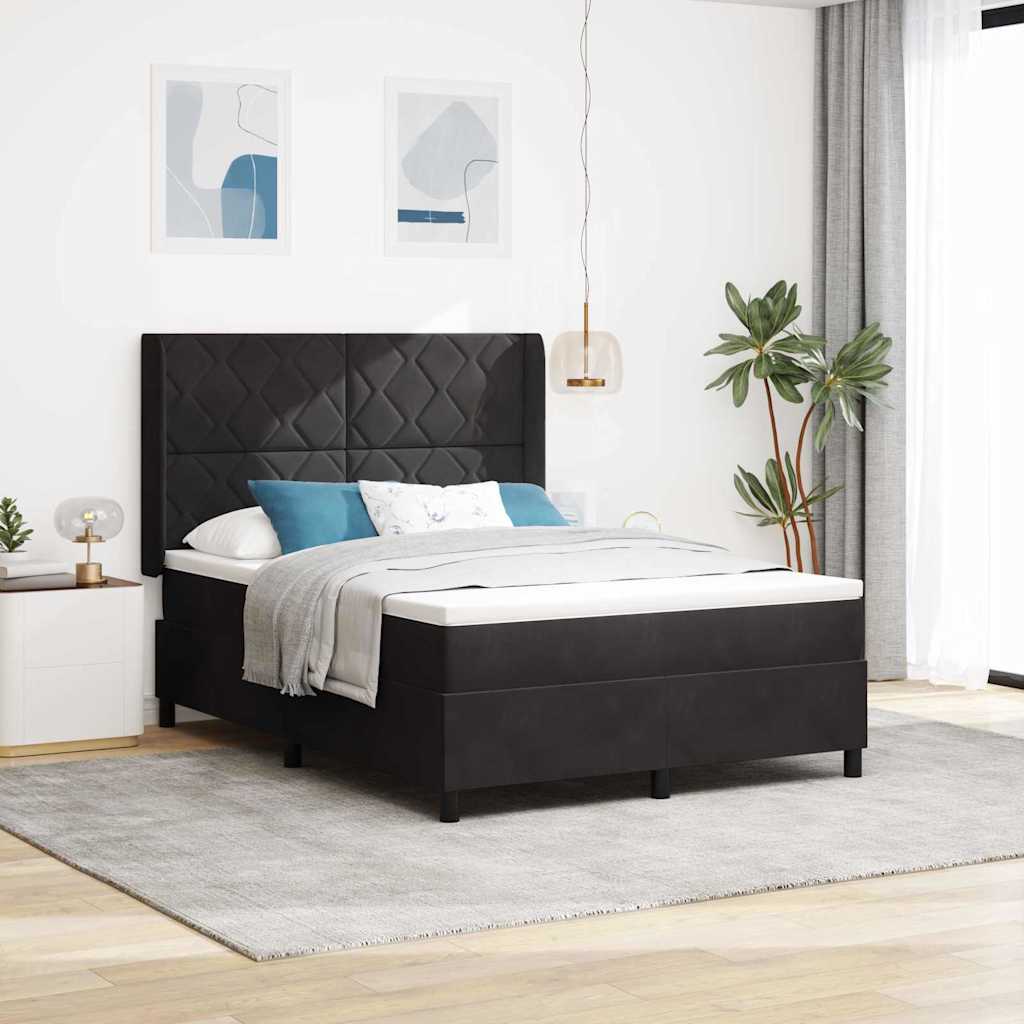 vidaXL Κρεβάτι με ελατήρια με κεφαλάρι Μαύρο 140 x 190 cm Βελούδο