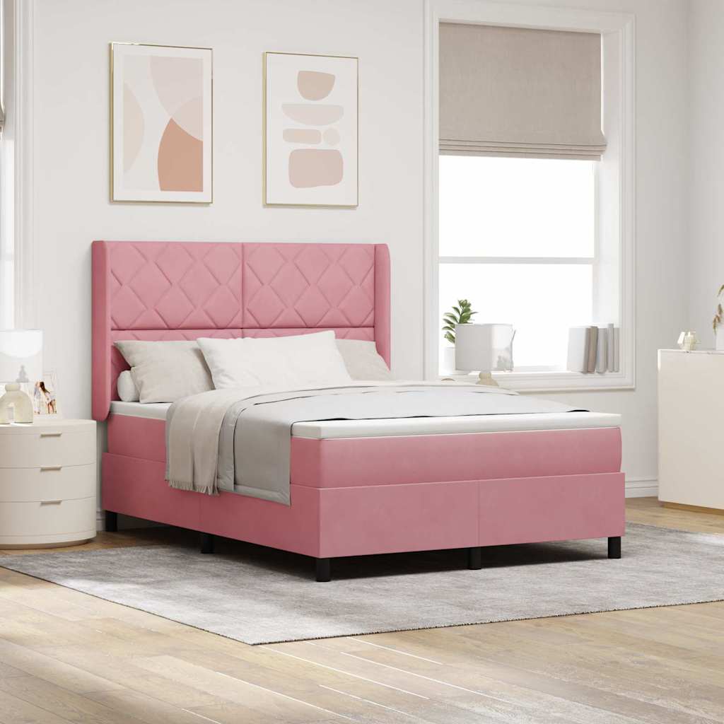 vidaXL Κρεβάτι με ελατήρια με κεφαλάρι Ροζ 140 x 190 cm Βελούδο