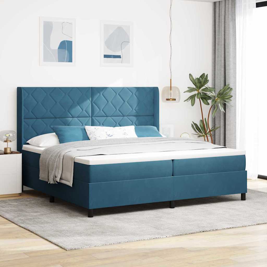 vidaXL Κρεβάτι με ελατήρια με κεφαλάρι Μπλε 200 x 200 cm Βελούδο