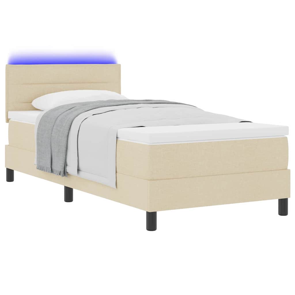 vidaXL Κρεβάτι με ελατήρια με στρώμα με led Κρεμ 80 x 200 cm ύφασμα