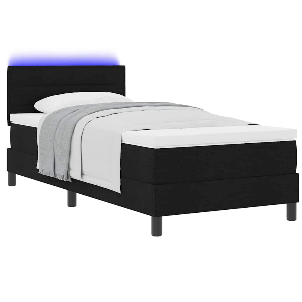 vidaXL Κρεβάτι Box Spring με στρώμα & LED Μαύρο 90x200 εκ Υφασμάτινο