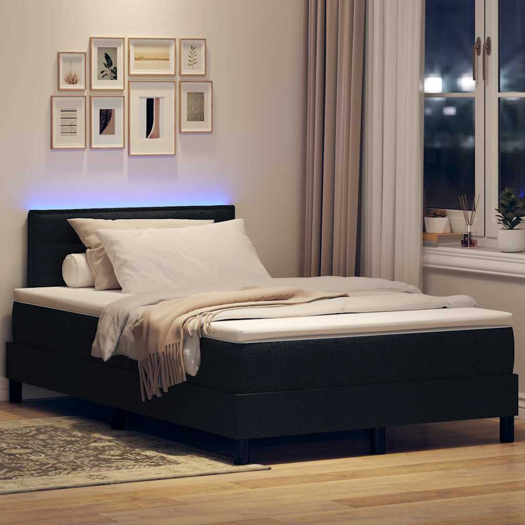 vidaXL Κρεβάτι με ελατήρια με στρώμα με led Μαύρο 120 x 190 cm ύφασμα