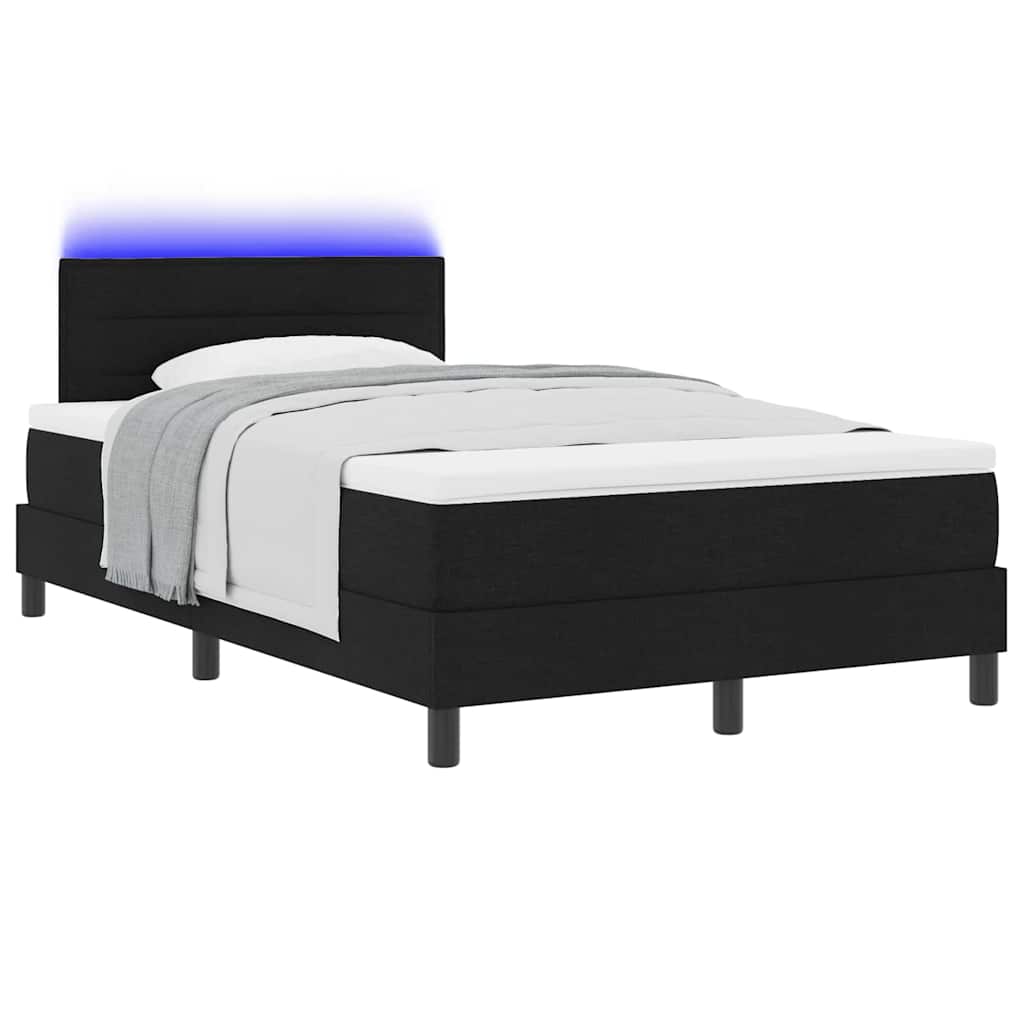 vidaXL Κρεβάτι με ελατήρια με στρώμα με led Μαύρο 120 x 190 cm ύφασμα