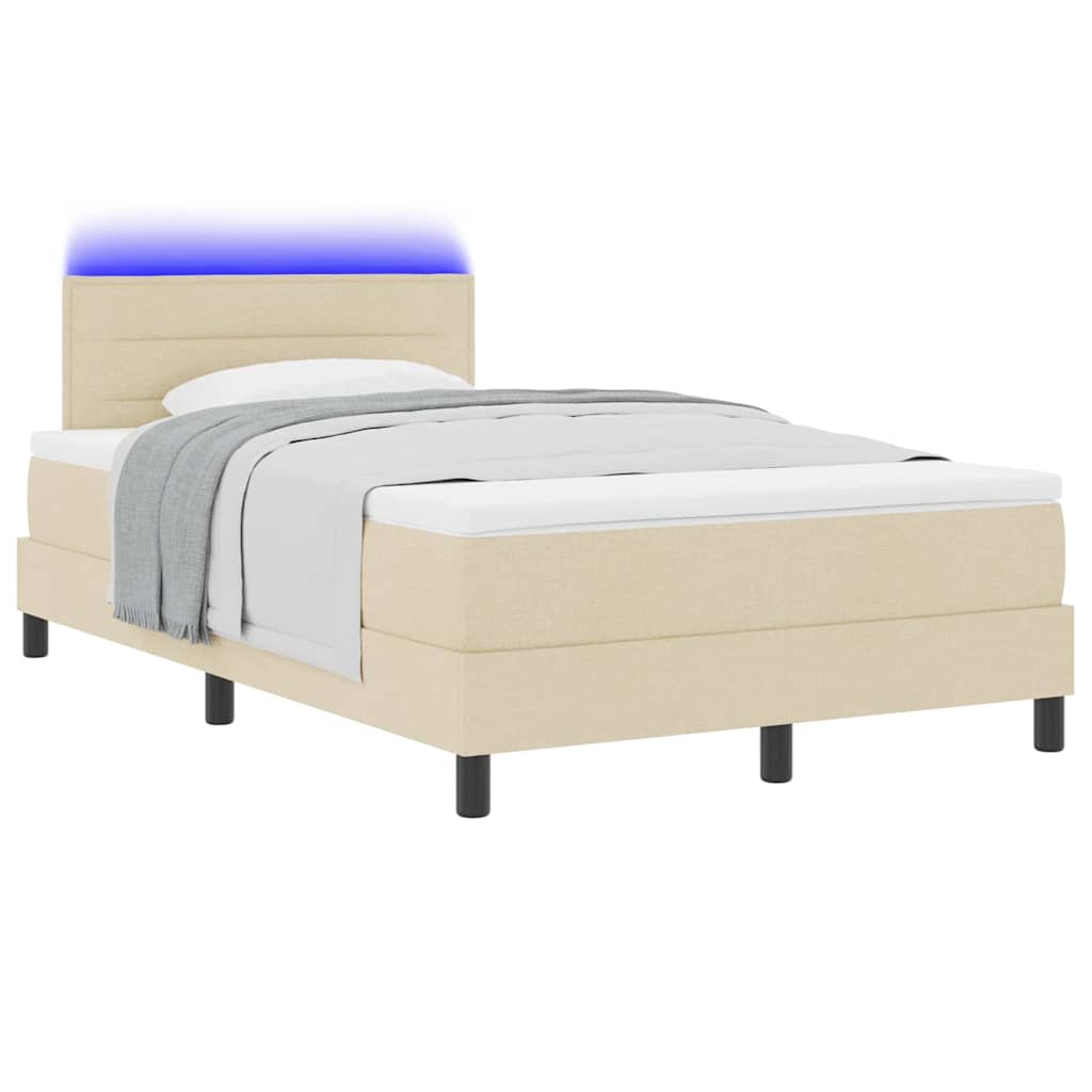 vidaXL Κρεβάτι με ελατήρια με στρώμα με led Κρεμ 120 x 190 cm ύφασμα