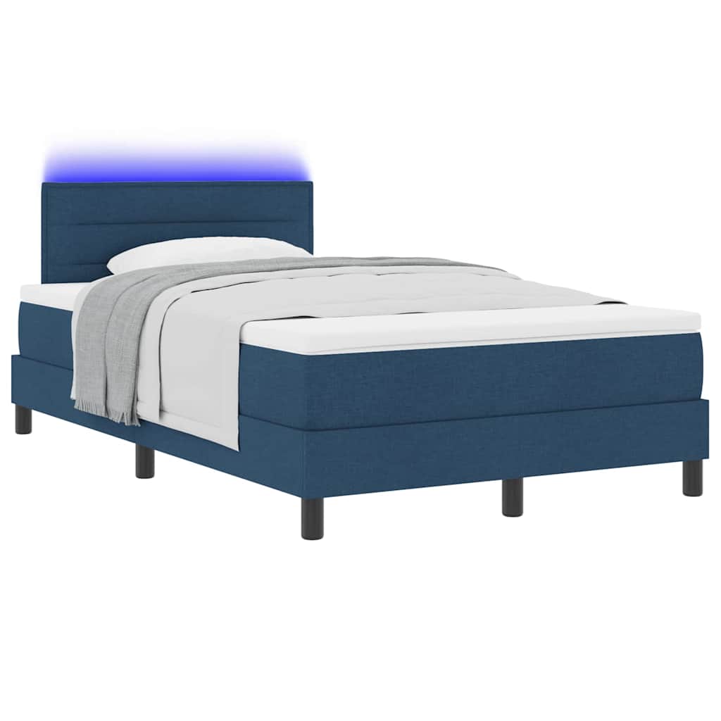 vidaXL Κρεβάτι με ελατήρια με στρώμα με led Μπλε 120 x 190 cm ύφασμα
