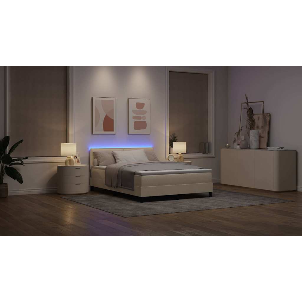 vidaXL Κρεβάτι με ελατήρια με στρώμα με led Κρεμ 140 x 190 cm ύφασμα