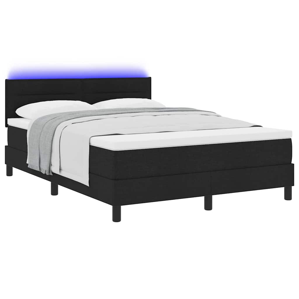 vidaXL Κρεβάτι με ελατήρια με στρώμα με led Μαύρο 140 x 200 cm ύφασμα
