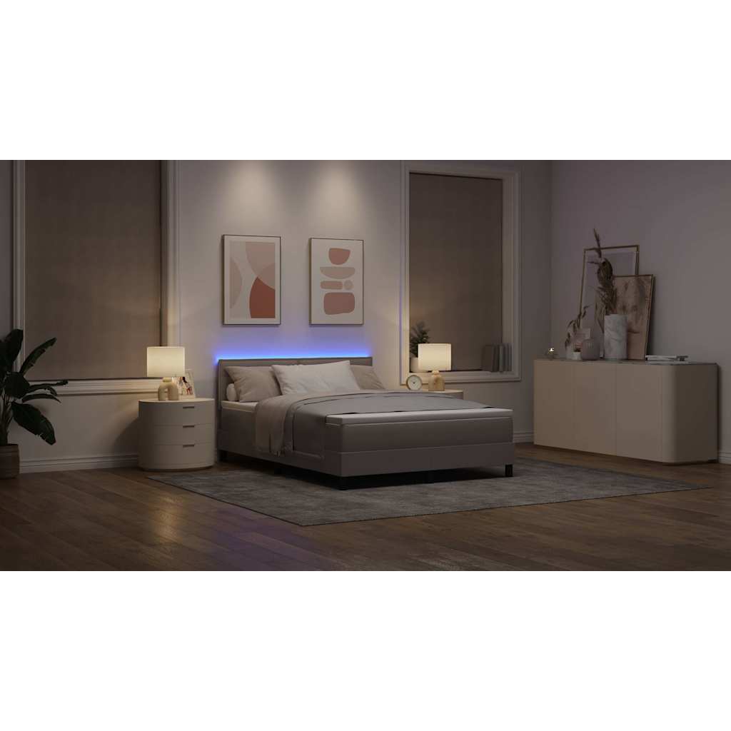 vidaXL Κρεβάτι με ελατήρια με στρώμα με led Taupe 140 x 200 cm ύφασμα