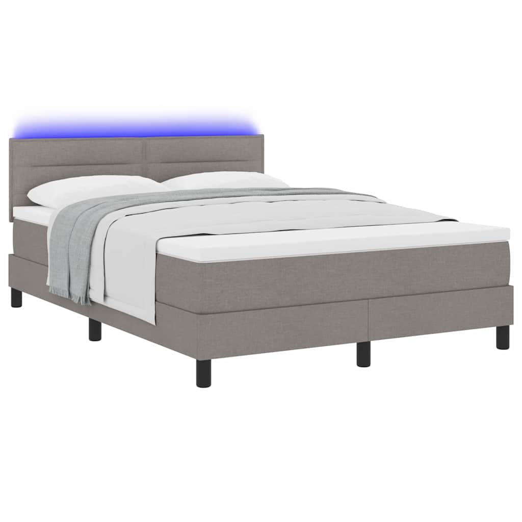 vidaXL Κρεβάτι με ελατήρια με στρώμα με led Taupe 140 x 200 cm ύφασμα