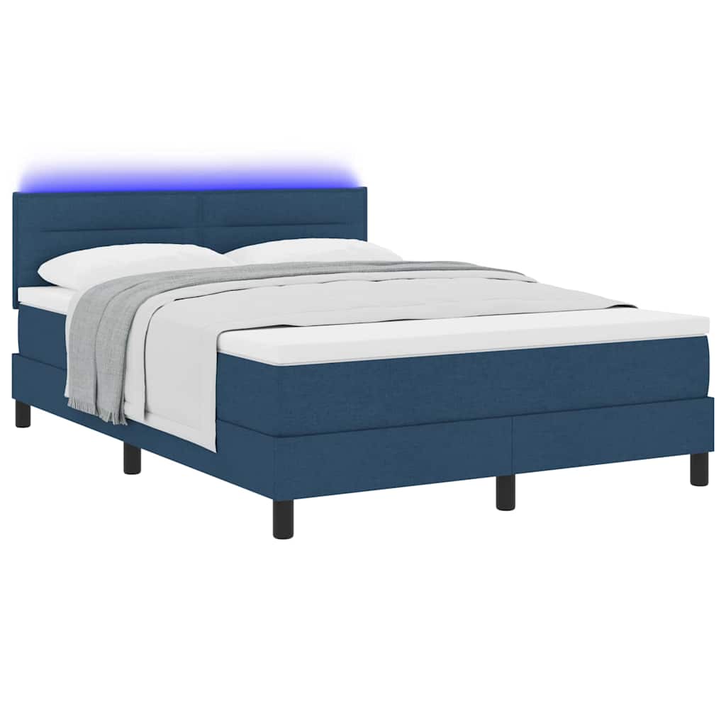 vidaXL Κρεβάτι με ελατήρια με στρώμα με led Μπλε 140 x 200 cm ύφασμα