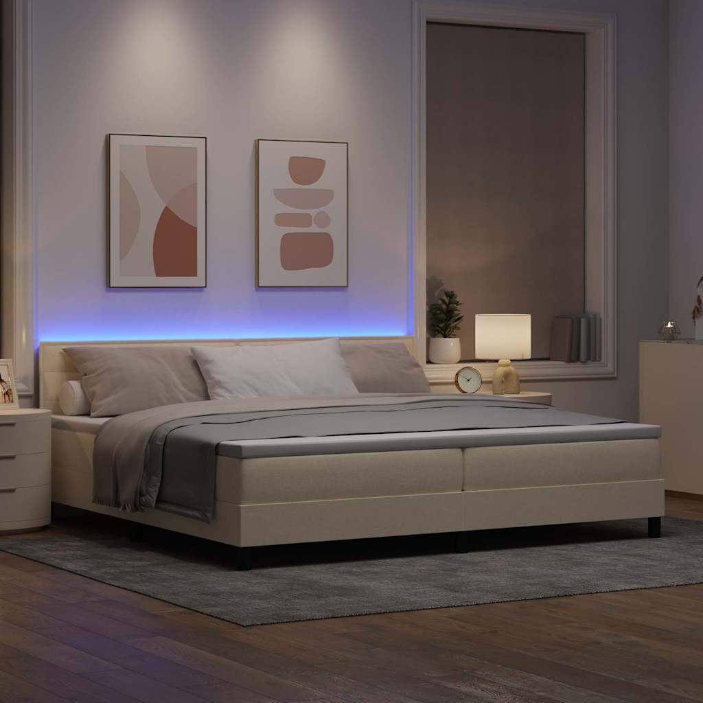 vidaXL Κρεβάτι με ελατήρια με στρώμα με led Κρεμ 200 x 200 cm ύφασμα
