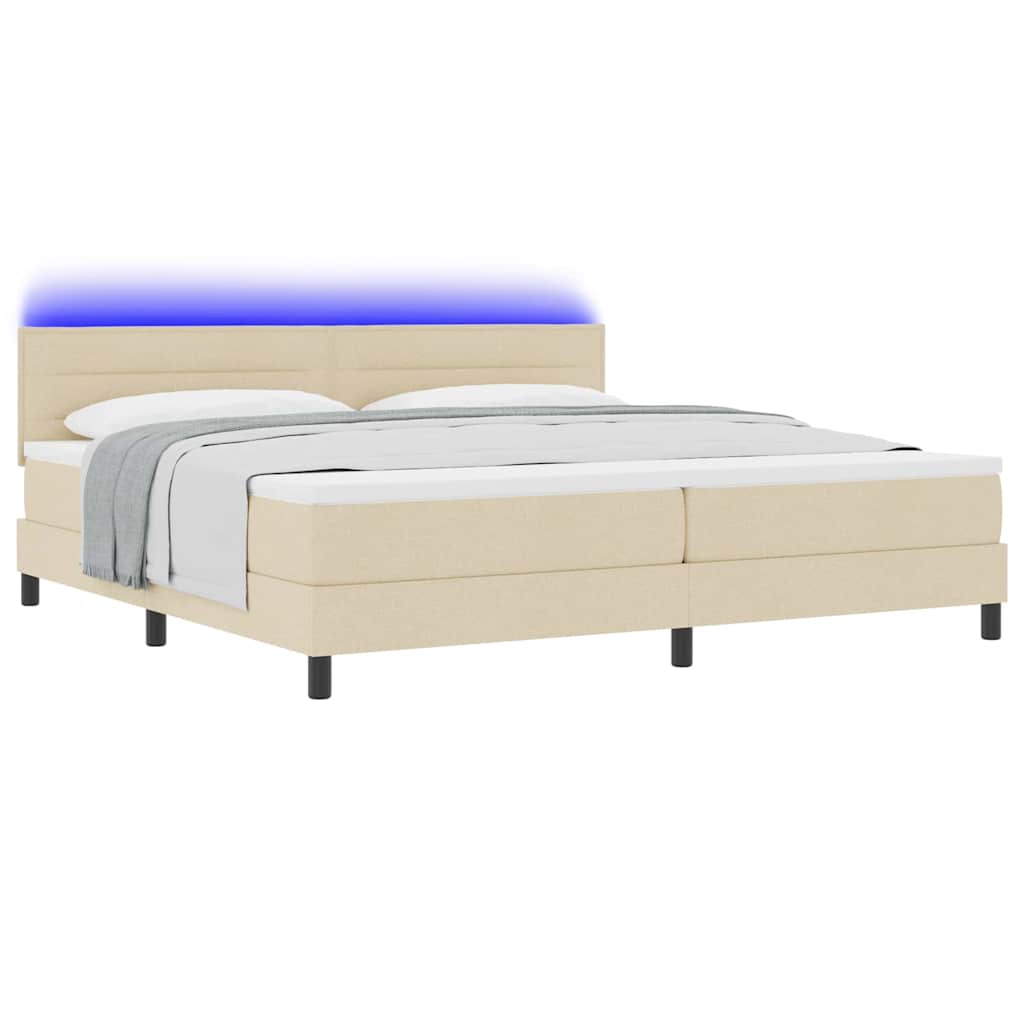 vidaXL Κρεβάτι με ελατήρια με στρώμα με led Κρεμ 200 x 200 cm ύφασμα