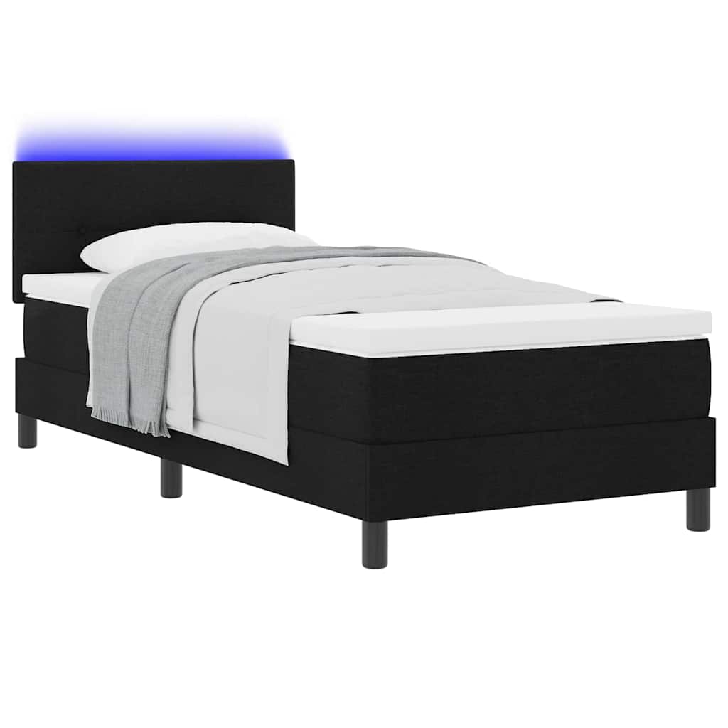 vidaXL Κρεβάτι Box Spring με Ματ ΚΑΙ LED Μαύρο 90x200 εκ Ύφασμα