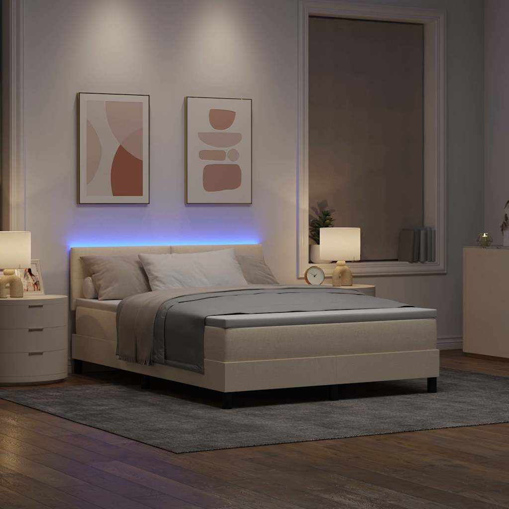 vidaXL Κρεβάτι με ελατήρια με κεφαλάρι Κρεμ 140 x 200 cm ύφασμα