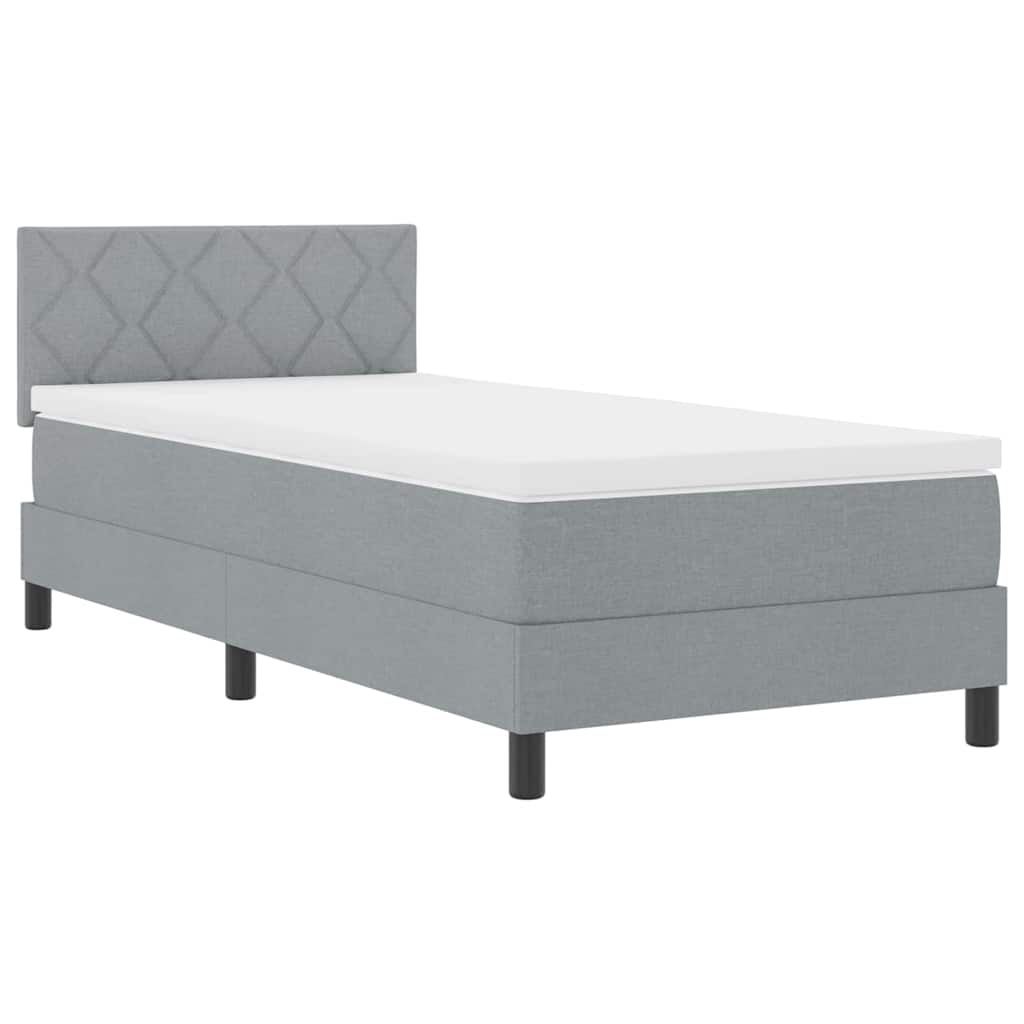 vidaXL Κρεβάτι Box Spring με Στρώμα & LED Ανοιχτό Γκρι 90x200 εκ Ύφασμα