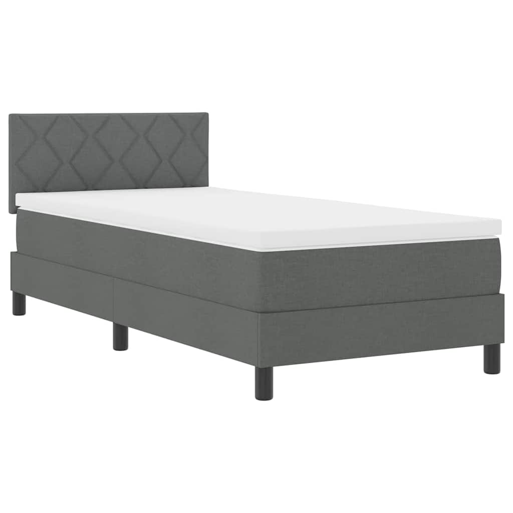 vidaXL Κρεβάτι Box Spring με Στρώμα & LED Σκούρας Γκρί 90x200 cm Ύφασμα