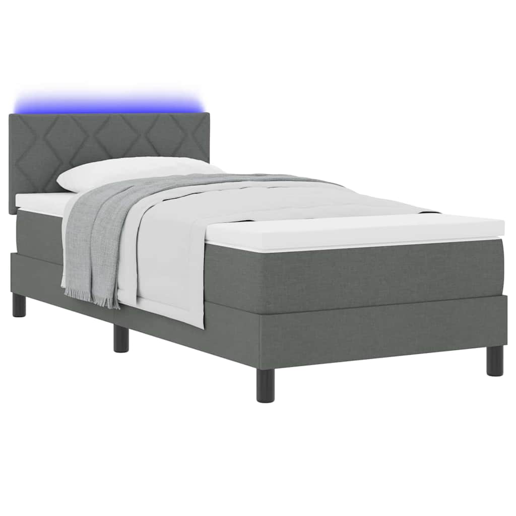 vidaXL Κρεβάτι Box Spring με Στρώμα & LED Σκούρας Γκρί 90x200 cm Ύφασμα