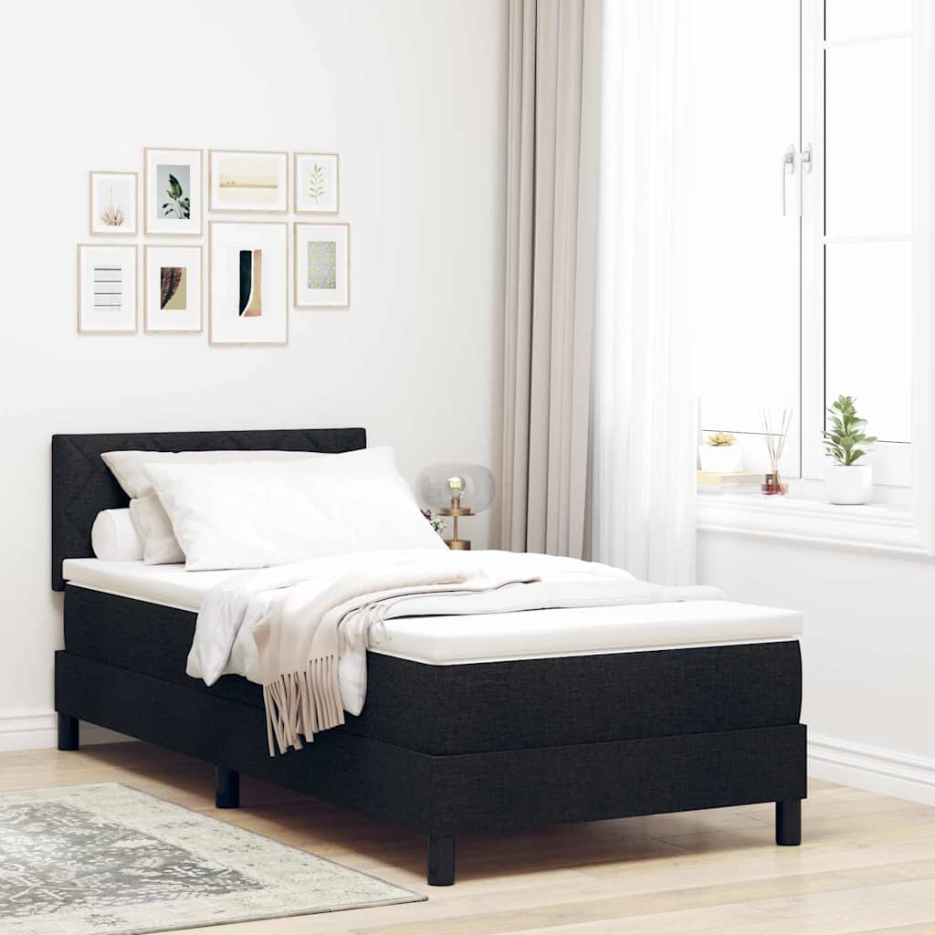 vidaXL Κρεβάτι Box Spring με Στρώμα & LED Μαύρο 90x200 cm Ύφασμα