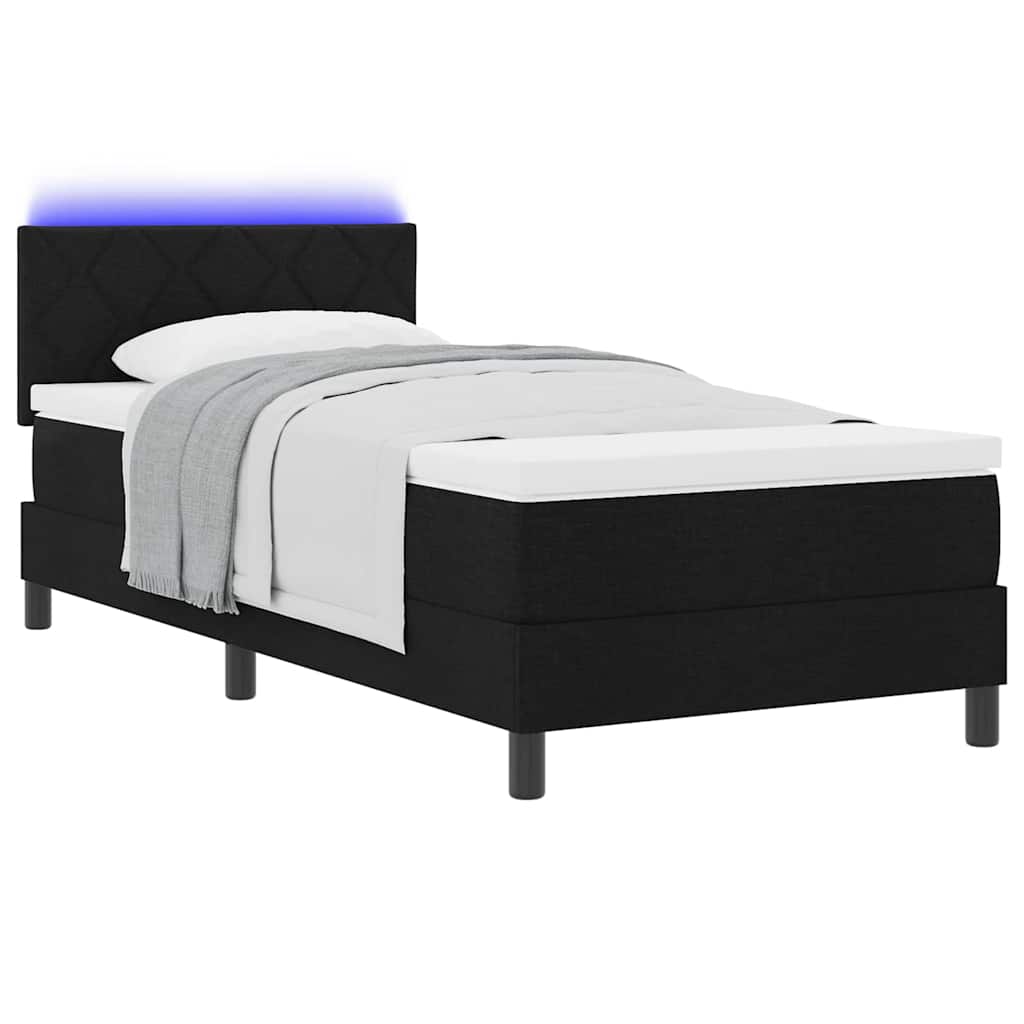 vidaXL Κρεβάτι Box Spring με Στρώμα & LED Μαύρο 90x200 cm Ύφασμα