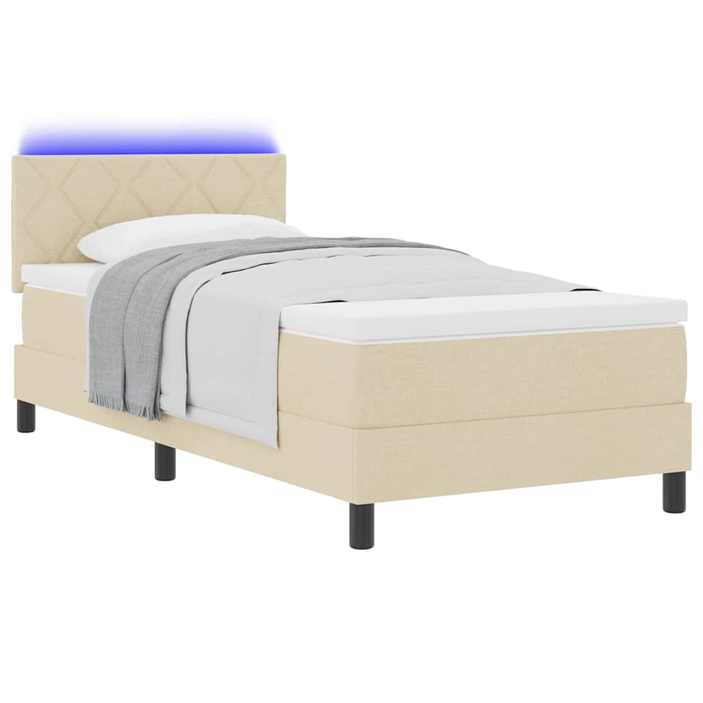 vidaXL Κρεβάτι με ελατήρια με κεφαλάρι Κρεμ 90 x 200 cm ύφασμα