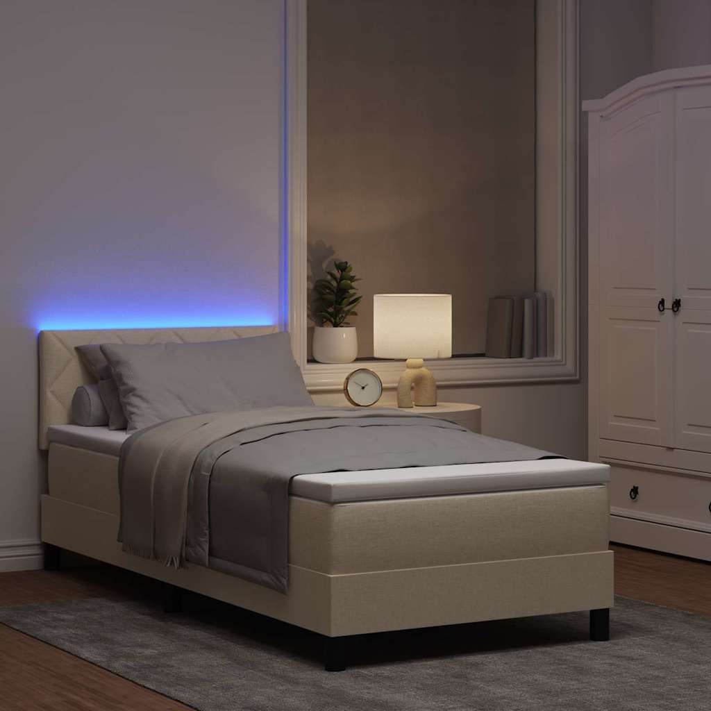 vidaXL Κρεβάτι με ελατήρια με μαξιλάρι Κρεμ 100 x 200 cm ύφασμα