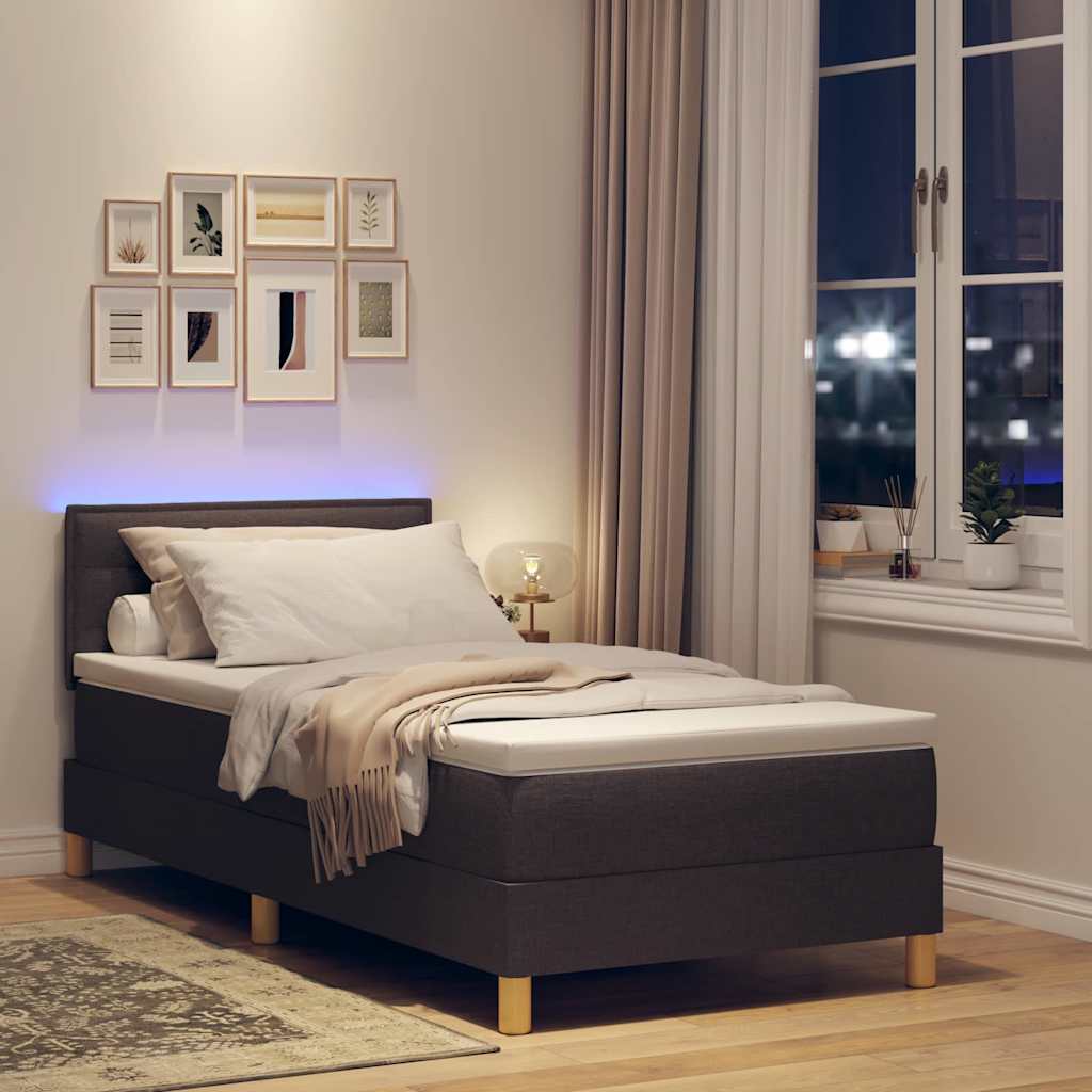 vidaXL LED Κρεβάτι με βάθρο με κεφαλάρι Σκούρο Καφέ 90 x 190 cm ύφασμα
