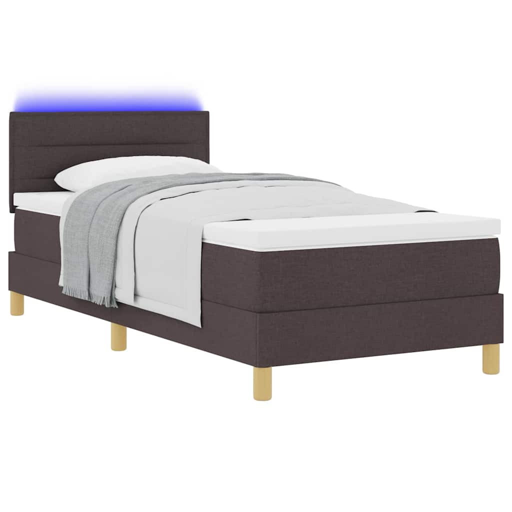vidaXL LED Κρεβάτι με βάθρο με κεφαλάρι Σκούρο Καφέ 90 x 190 cm ύφασμα