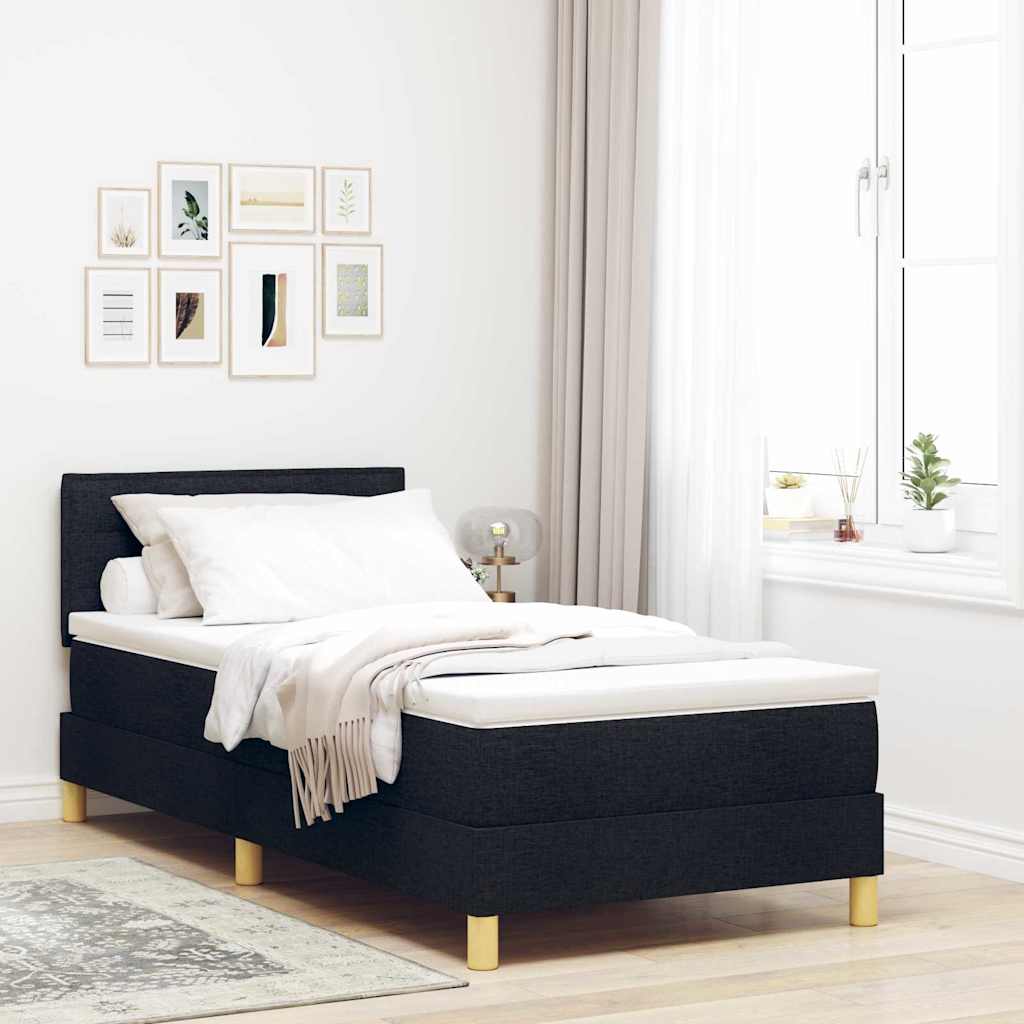 vidaXL Κρεβάτι Box Spring με Στρώμα & LED Μαύρο 90x200 εκ. Ύφασμα