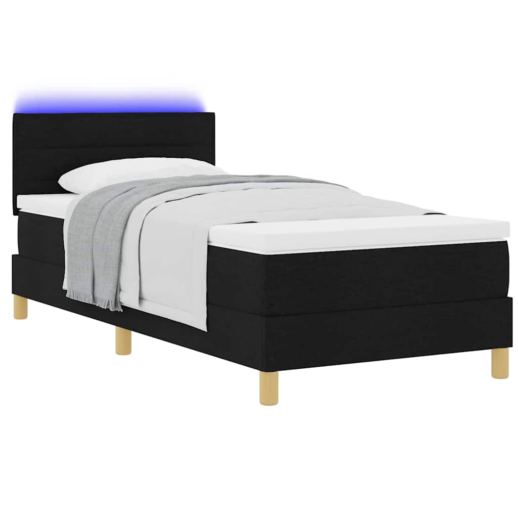 vidaXL Κρεβάτι Box Spring με Στρώμα & LED Μαύρο 90x200 εκ. Ύφασμα