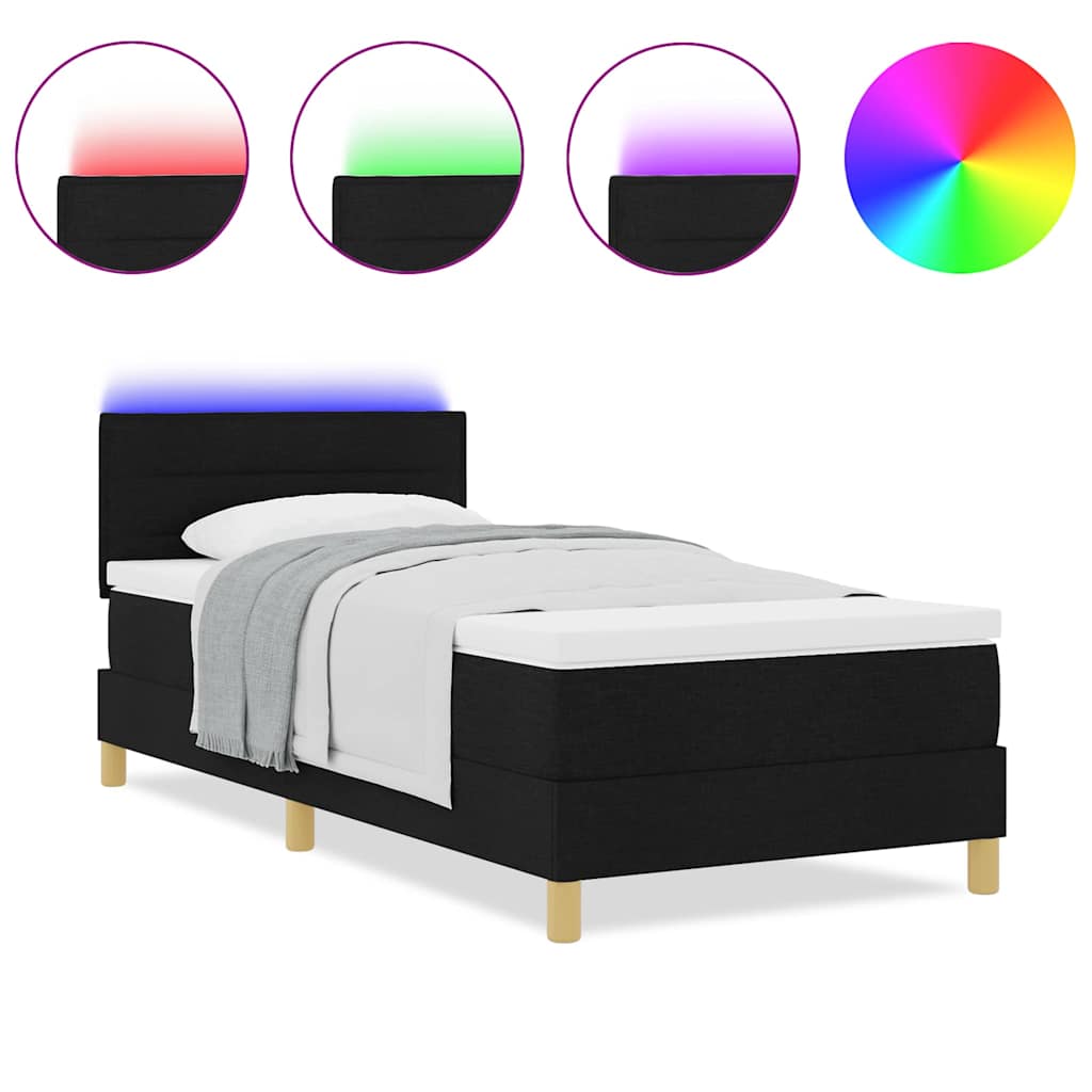 vidaXL Κρεβάτι Box Spring με Στρώμα & LED Μαύρο 90x200 εκ. Ύφασμα