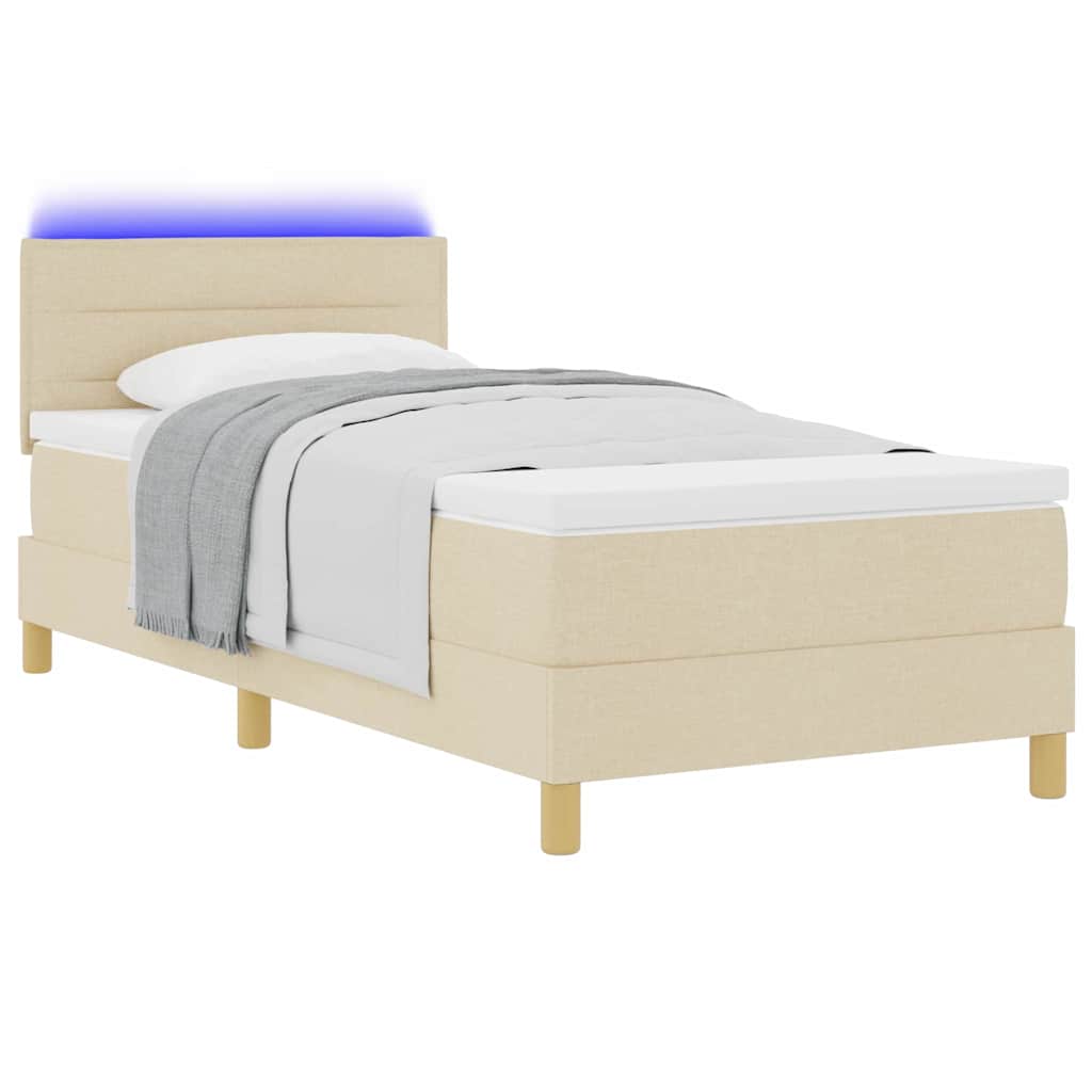 vidaXL LED Κρεβάτι με βάθρο με κεφαλάρι Κρεμ 100 x 200 cm ύφασμα