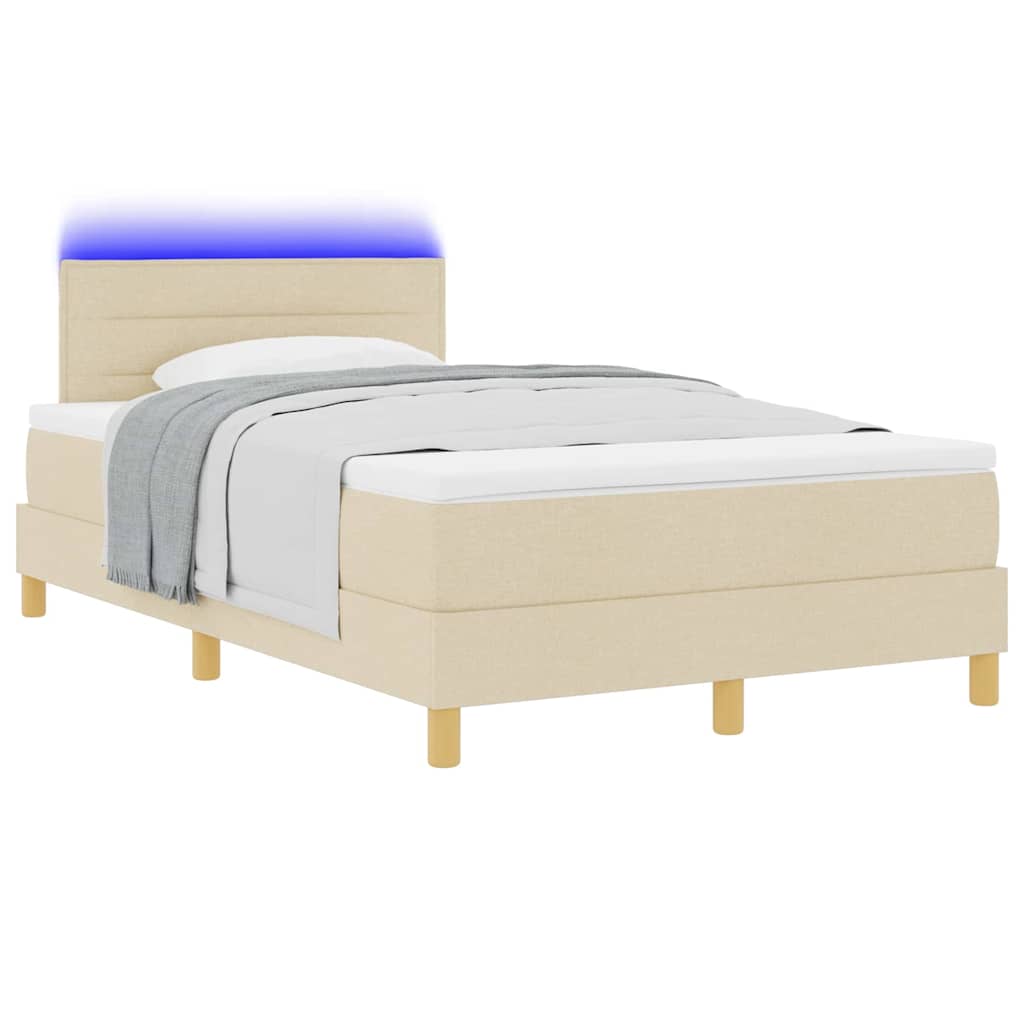 vidaXL LED Κρεβάτι με βάθρο με κεφαλάρι Κρεμ 120 x 190 cm ύφασμα
