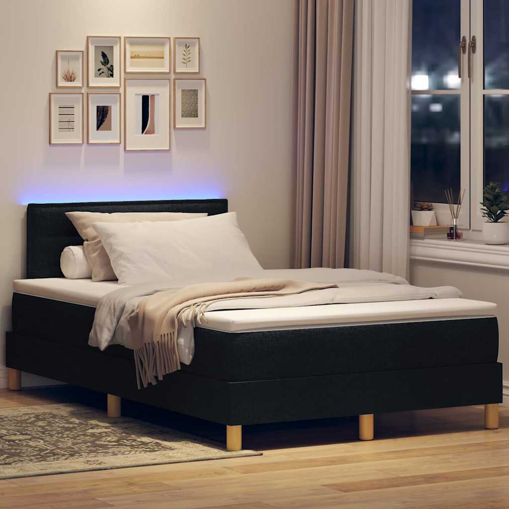 vidaXL LED Κρεβάτι με βάθρο με κεφαλάρι Μαύρο 120 x 200 cm ύφασμα