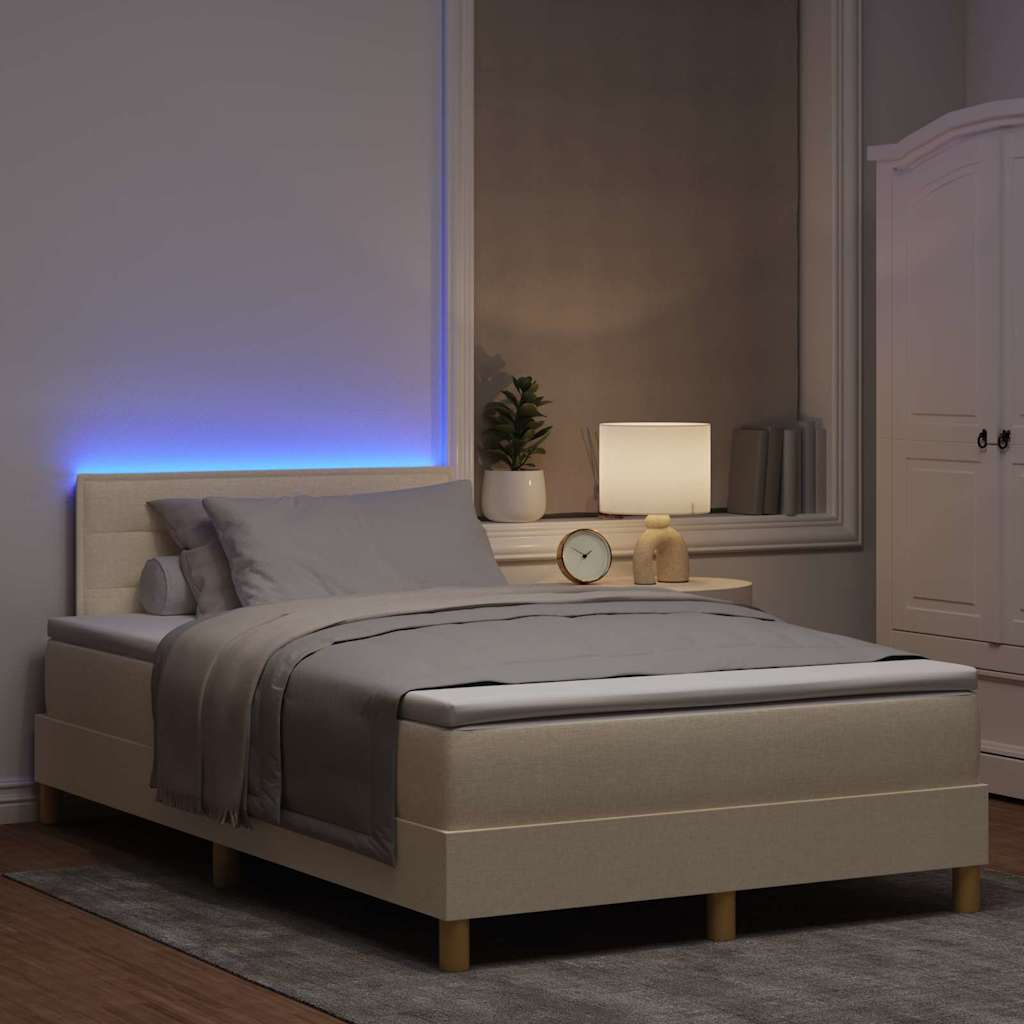 vidaXL LED Κρεβάτι με βάθρο με κεφαλάρι Κρεμ 120 x 200 cm ύφασμα