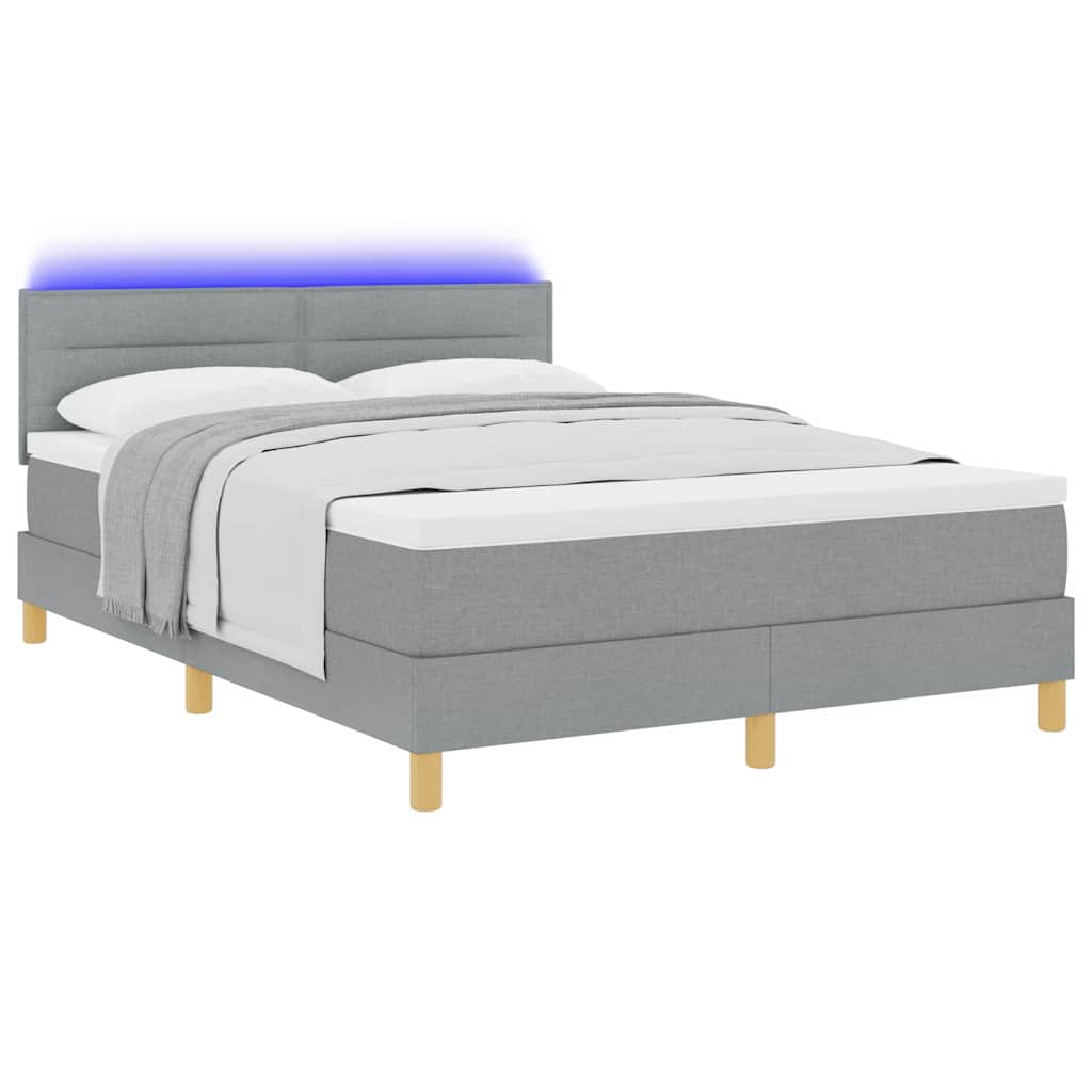 vidaXL LED Κρεβάτι με βάθρο Ανοιχτό γκρι 140 x 190 cm ύφασμα