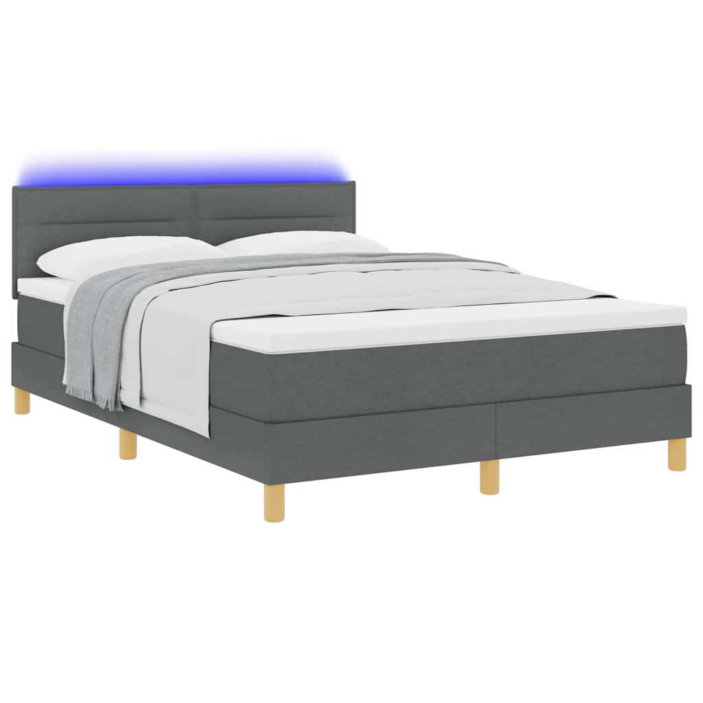 vidaXL LED Κρεβάτι με βάθρο Σκούρο Γκρι 140 x 190 cm ύφασμα