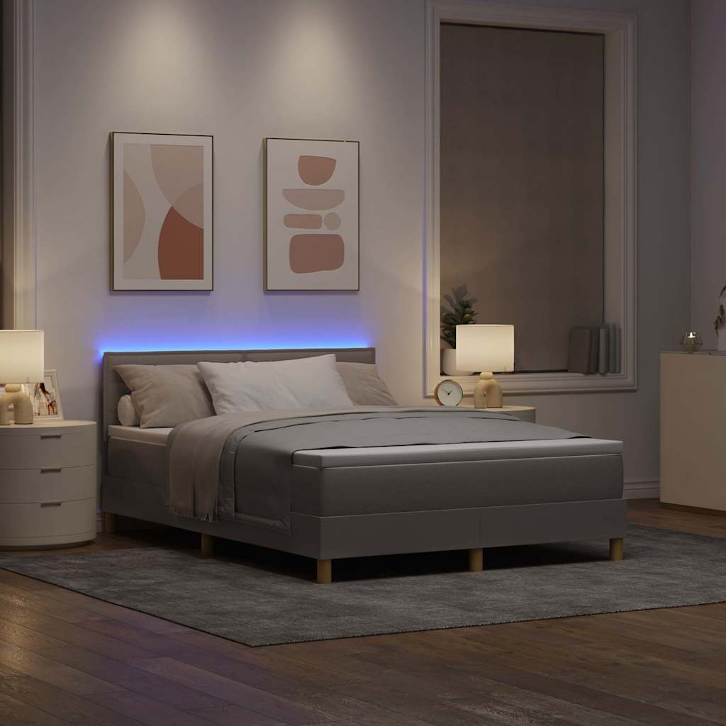 vidaXL LED Κρεβάτι με βάθρο με κεφαλάρι Taupe 140 x 190 cm ύφασμα