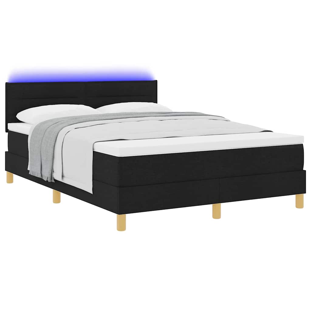 vidaXL LED Κρεβάτι με βάθρο με κεφαλάρι Μαύρο 140 x 200 cm ύφασμα