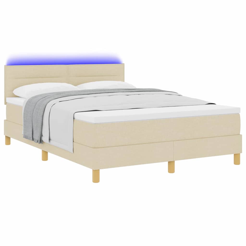 vidaXL LED Κρεβάτι με βάθρο με κεφαλάρι Κρεμ 140 x 200 cm ύφασμα