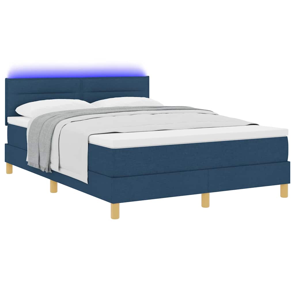 vidaXL LED Κρεβάτι με βάθρο με μαξιλάρι Μπλε 140 x 200 cm ύφασμα