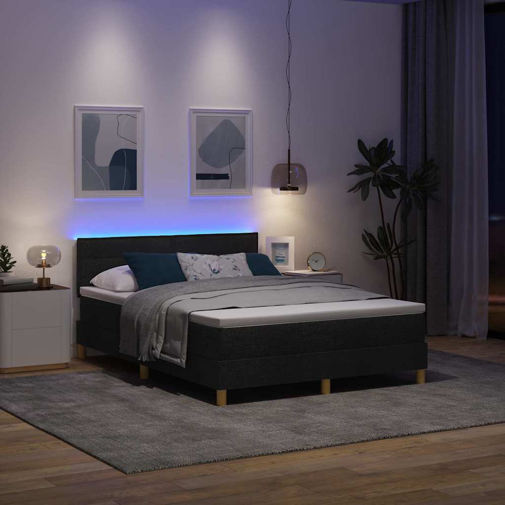 vidaXL LED Κρεβάτι με βάθρο με κεφαλάρι Μαύρο 160 x 200 cm ύφασμα