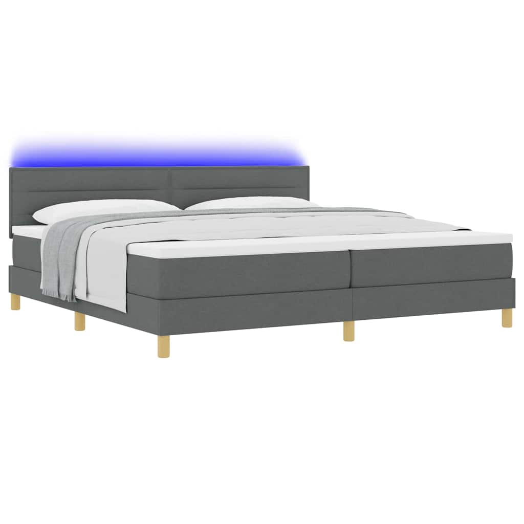 vidaXL LED Κρεβάτι με βάθρο Σκούρο Γκρι 200 x 200 cm ύφασμα