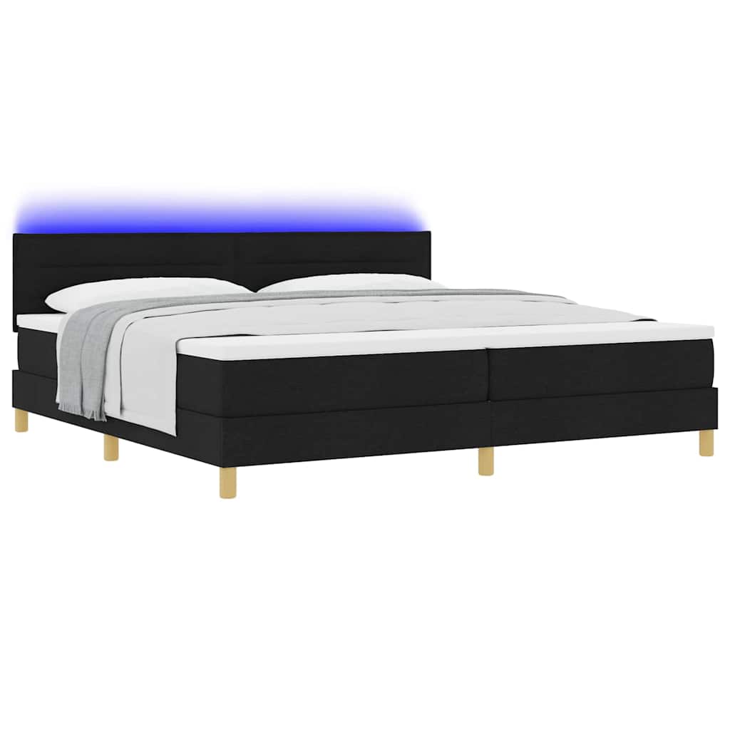 vidaXL LED Κρεβάτι με βάθρο με κεφαλάρι Μαύρο 200 x 200 cm ύφασμα